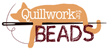 Logo of Quillwork for Beads with a stylized needle and thread with beads on a white background